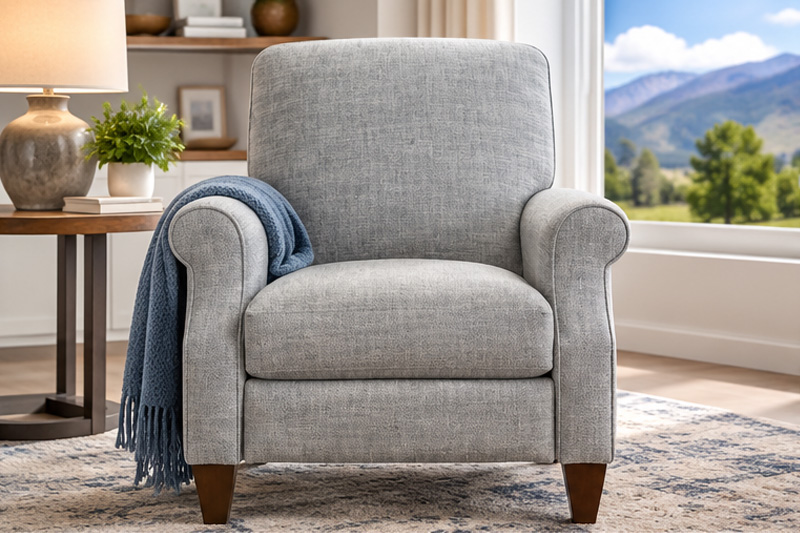 La-Z-Boy chair in light gray upholstery fabric