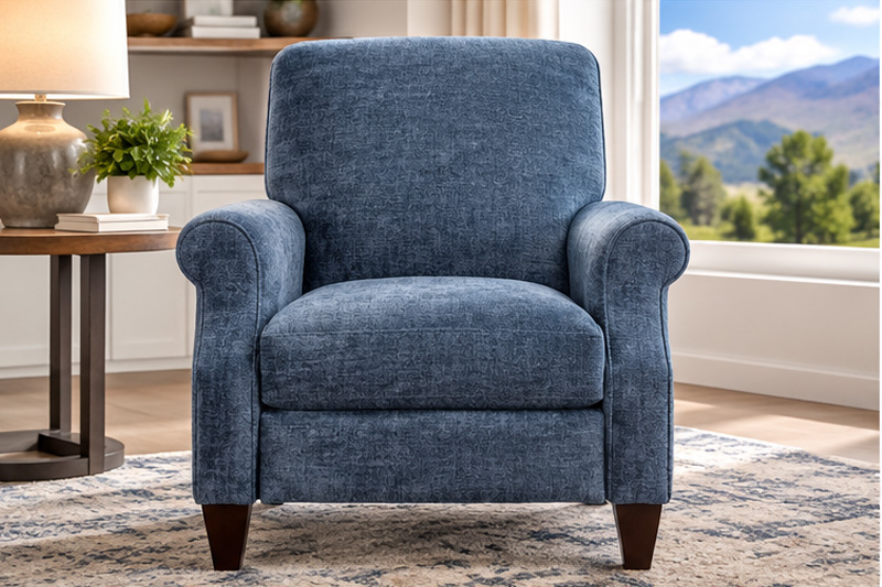 La-Z-Boy chair in blue textured upholstery fabric